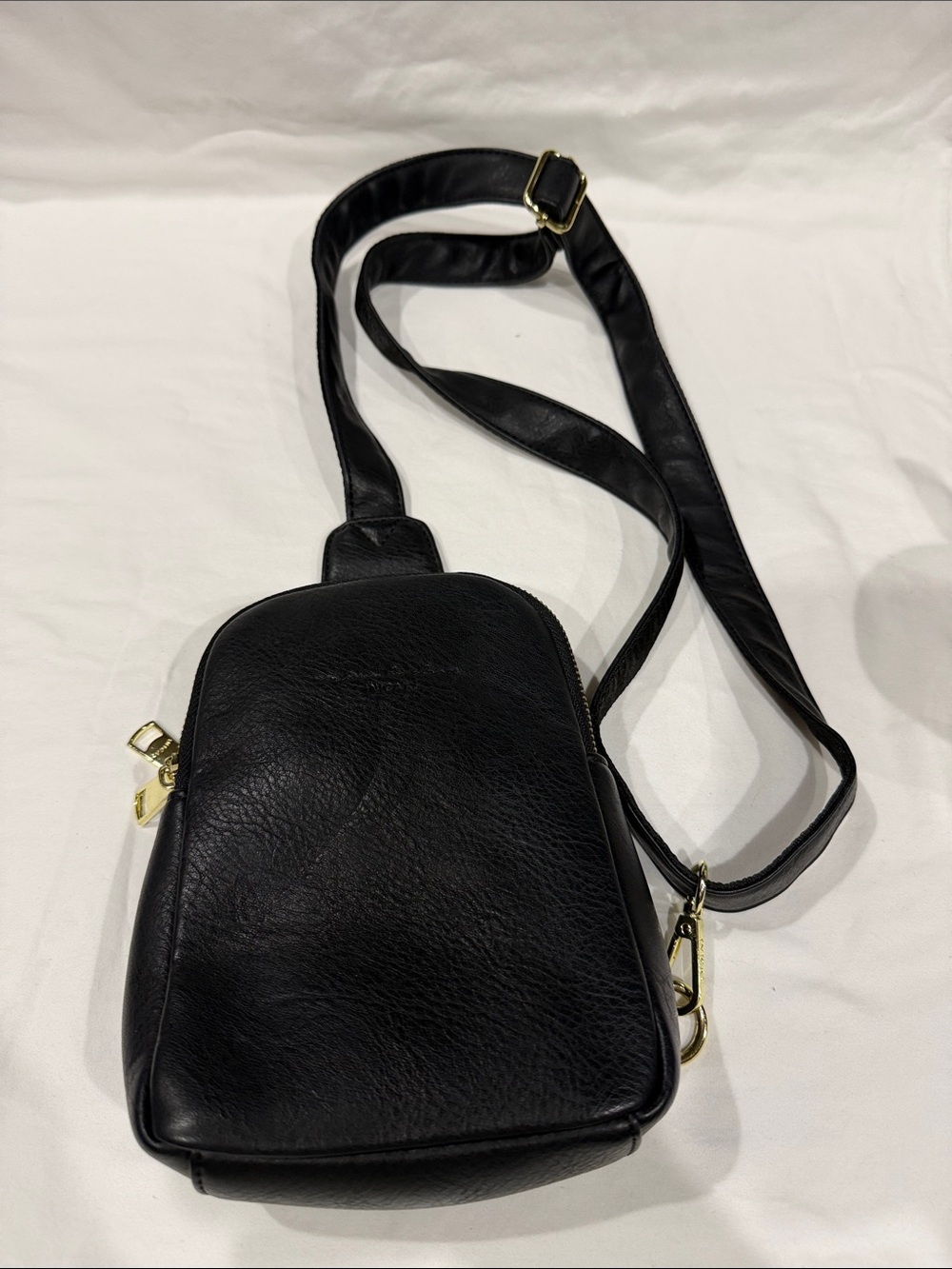 Sleek Black Leather Crossbody with Gold Accents